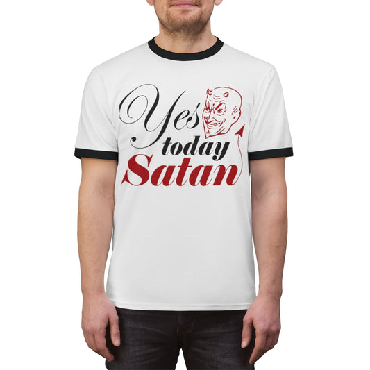 "Yes Today Satan" Ringer Tee (White or Red)